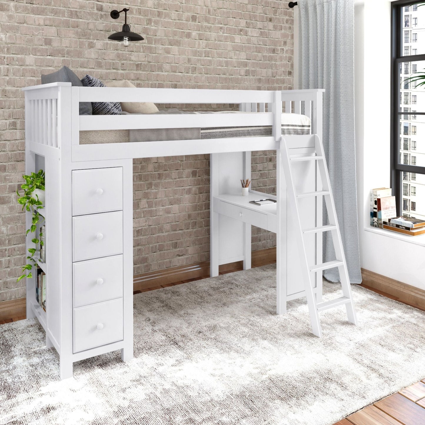 Ambire - High Loft Bed With Ladder, Desk And Storage