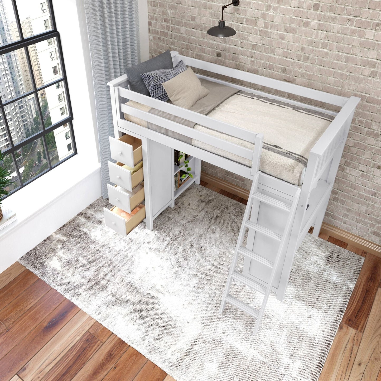 Ambire - High Loft Bed With Ladder, Desk And Storage