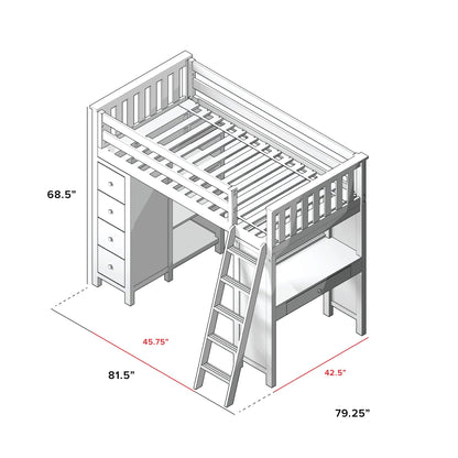 Ambire - High Loft Bed With Ladder, Desk And Storage