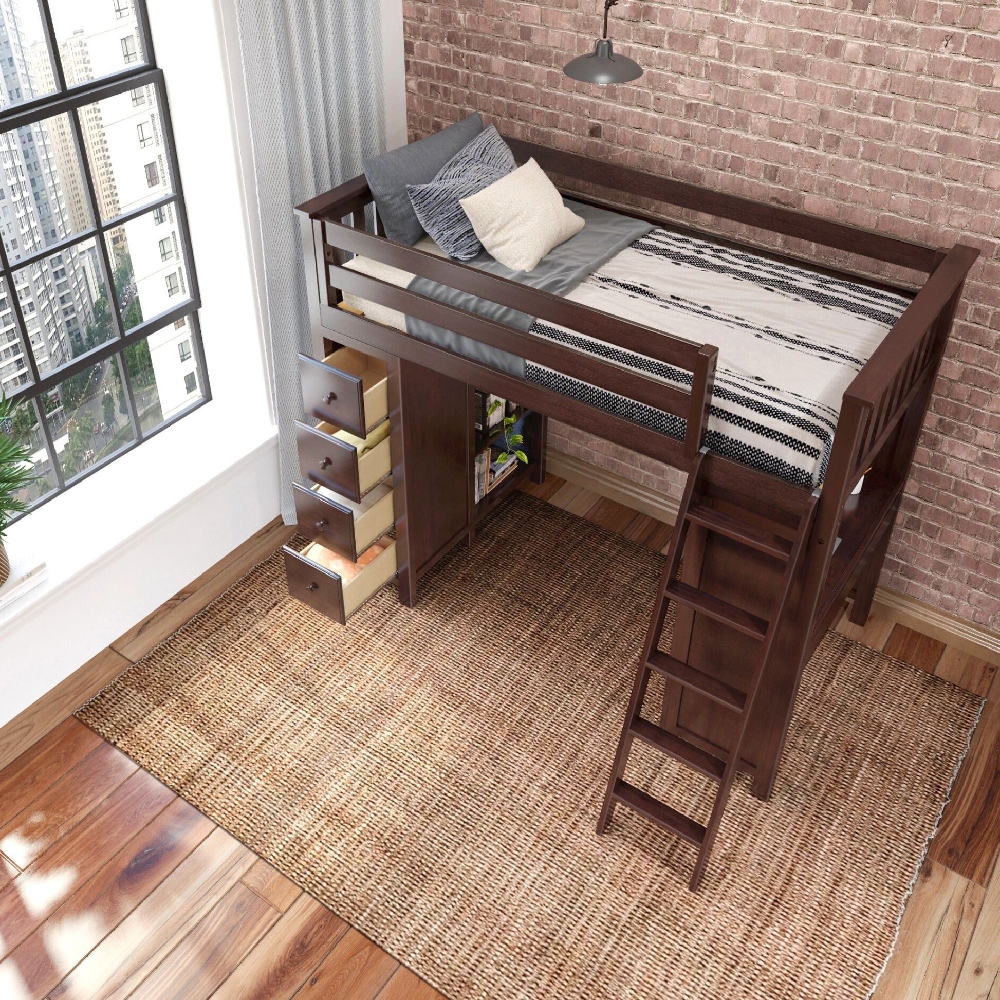 Ambire - High Loft Bed With Ladder, Desk And Storage