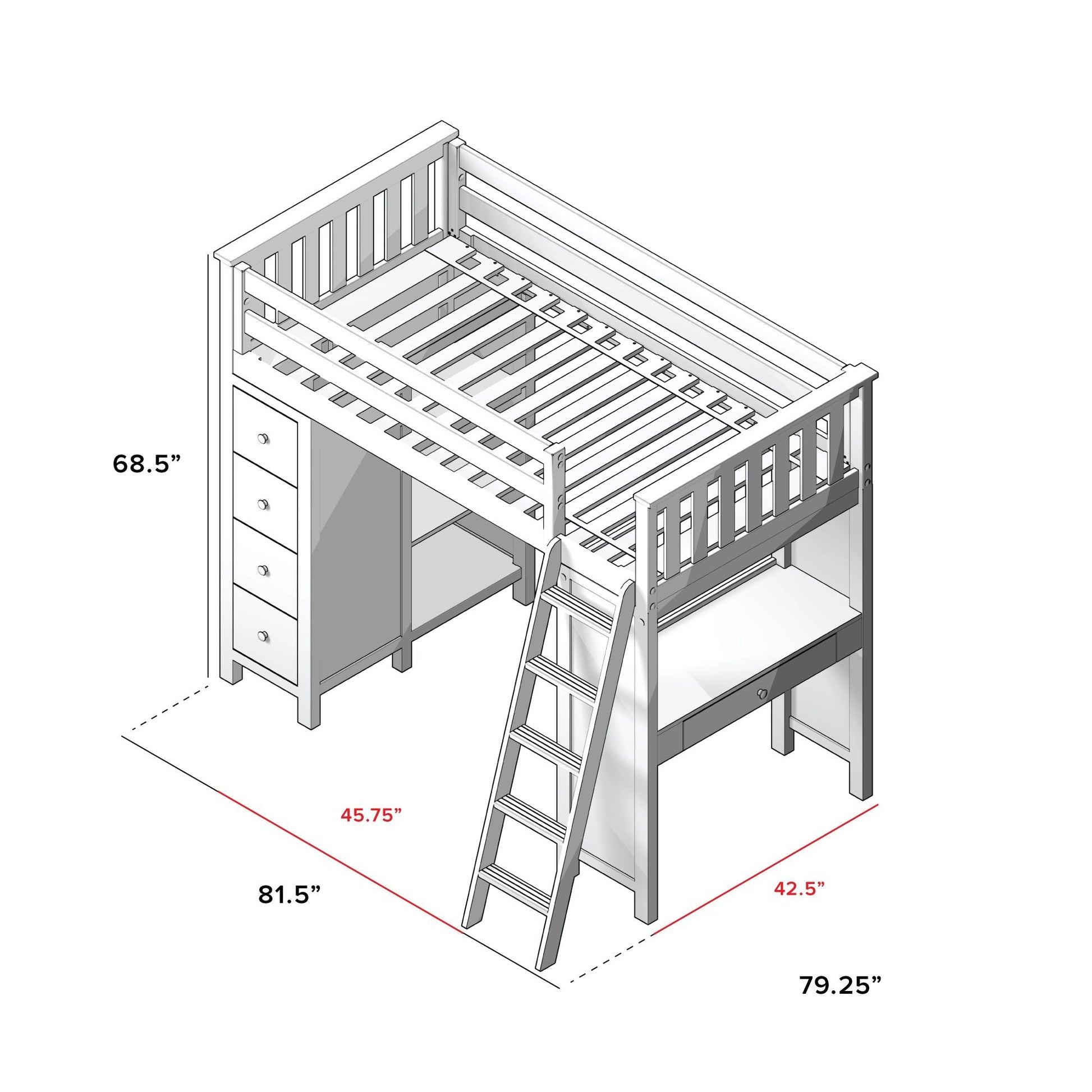 Ambire - High Loft Bed With Ladder, Desk And Storage