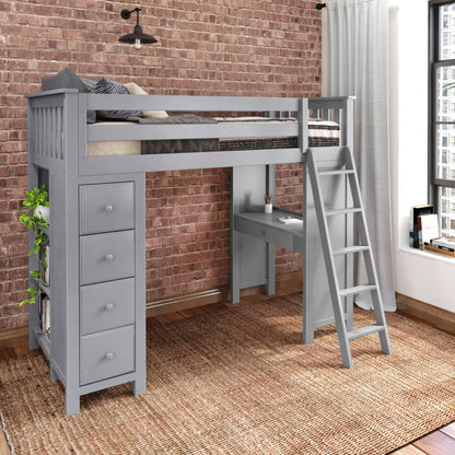 Ambire - High Loft Bed With Ladder, Desk And Storage