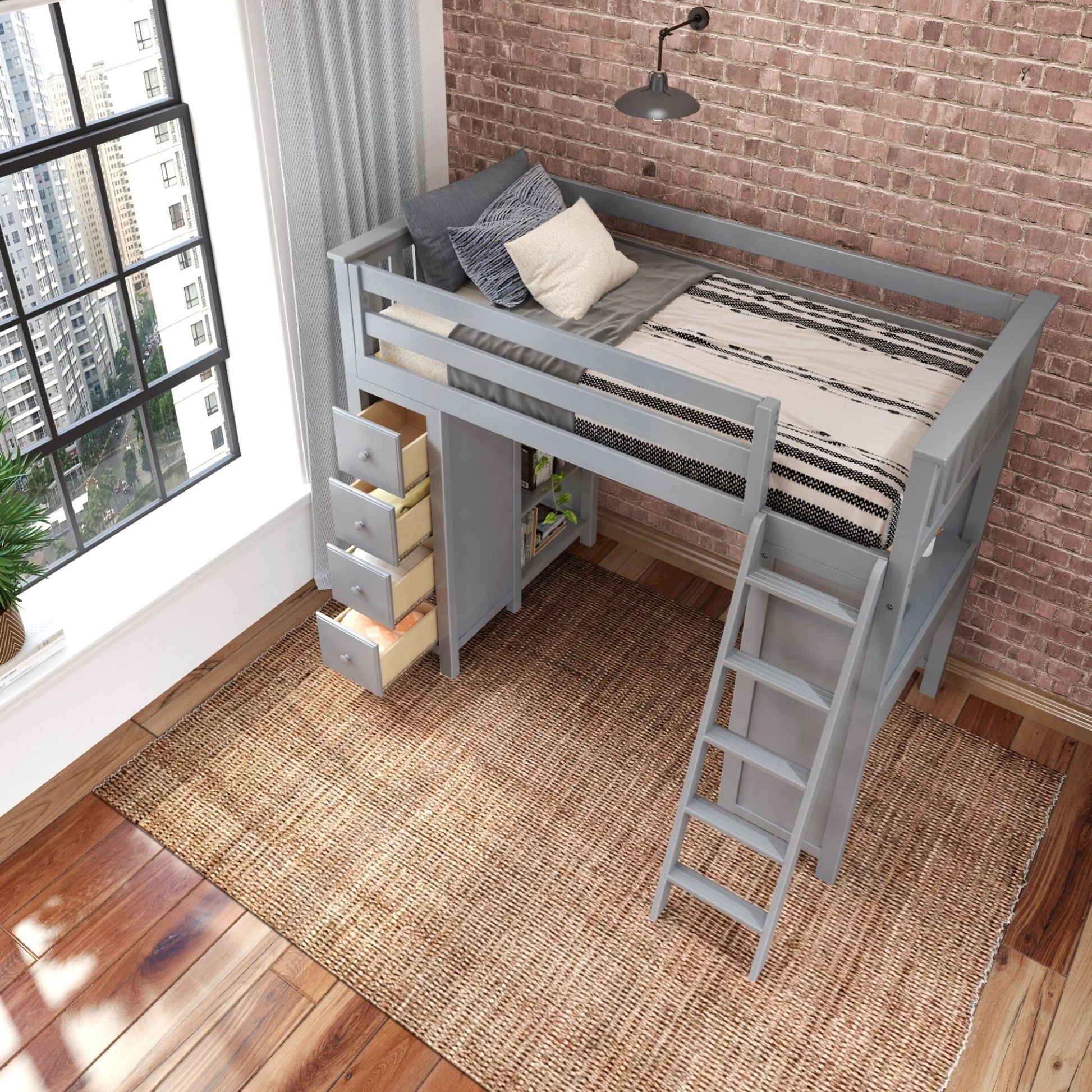 Ambire - High Loft Bed With Ladder, Desk And Storage