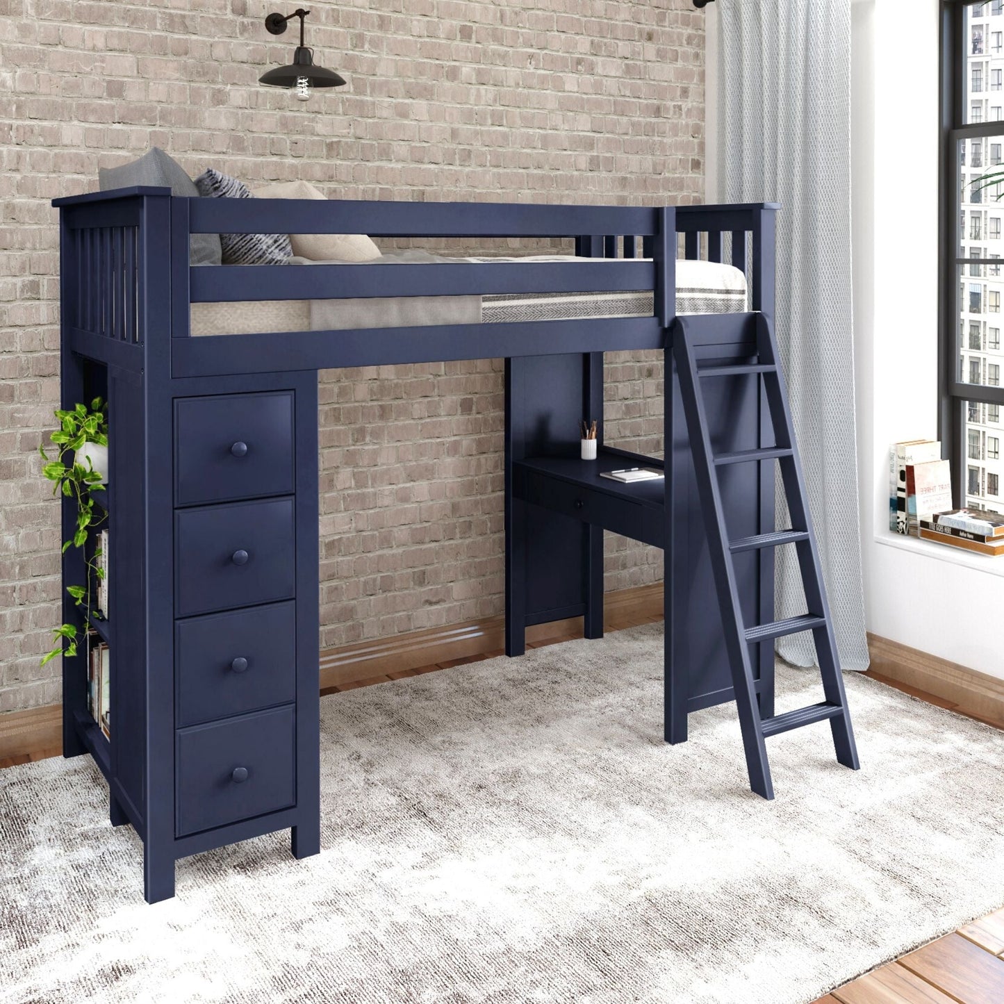 Ambire - High Loft Bed With Ladder, Desk And Storage