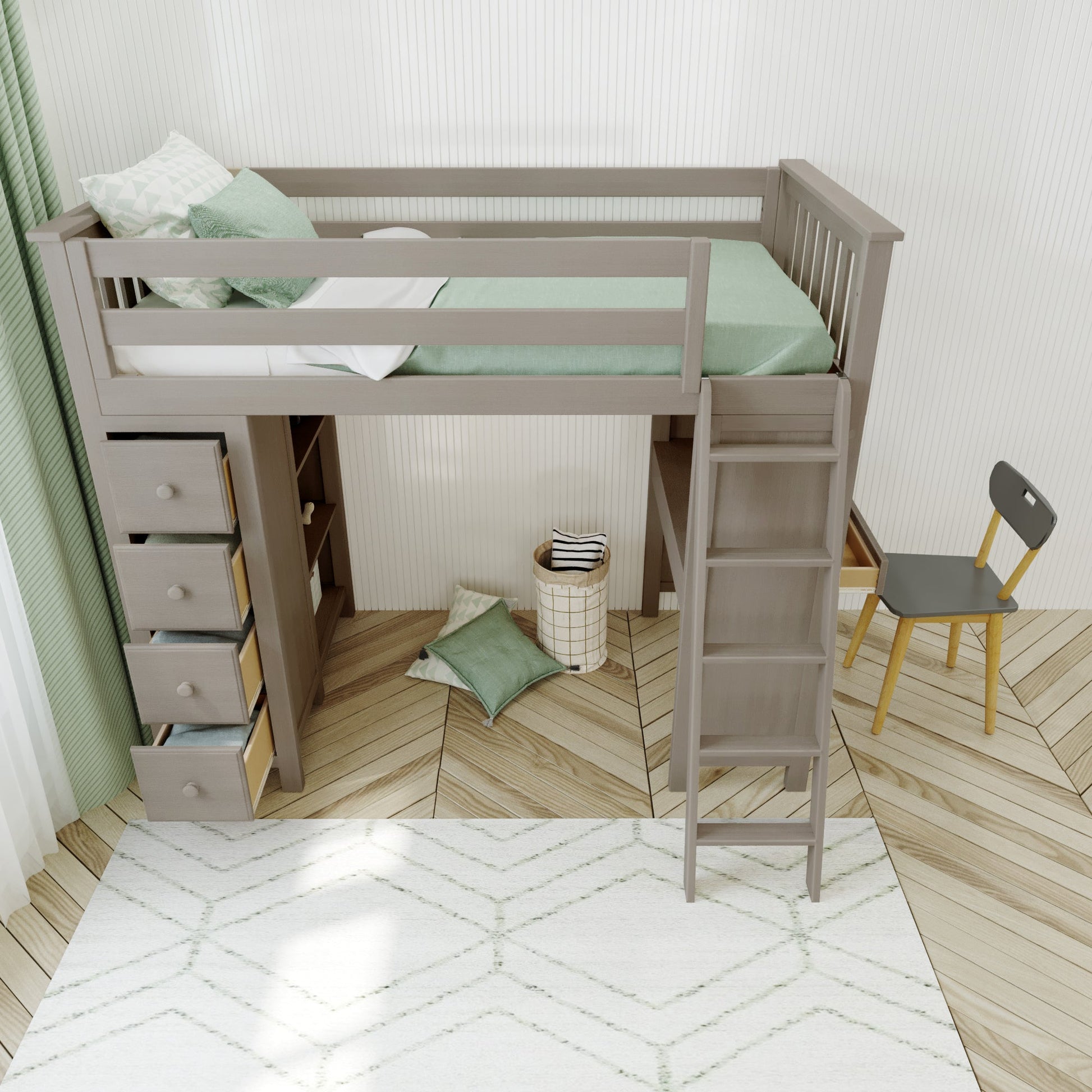 Ambire - High Loft Bed With Ladder, Desk And Storage