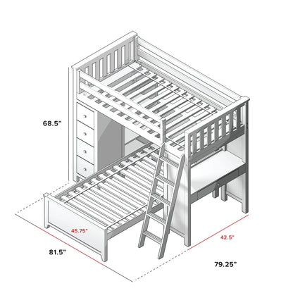 Ambire - L-Shaped Bunk Bed with Integrated Desk and Storage