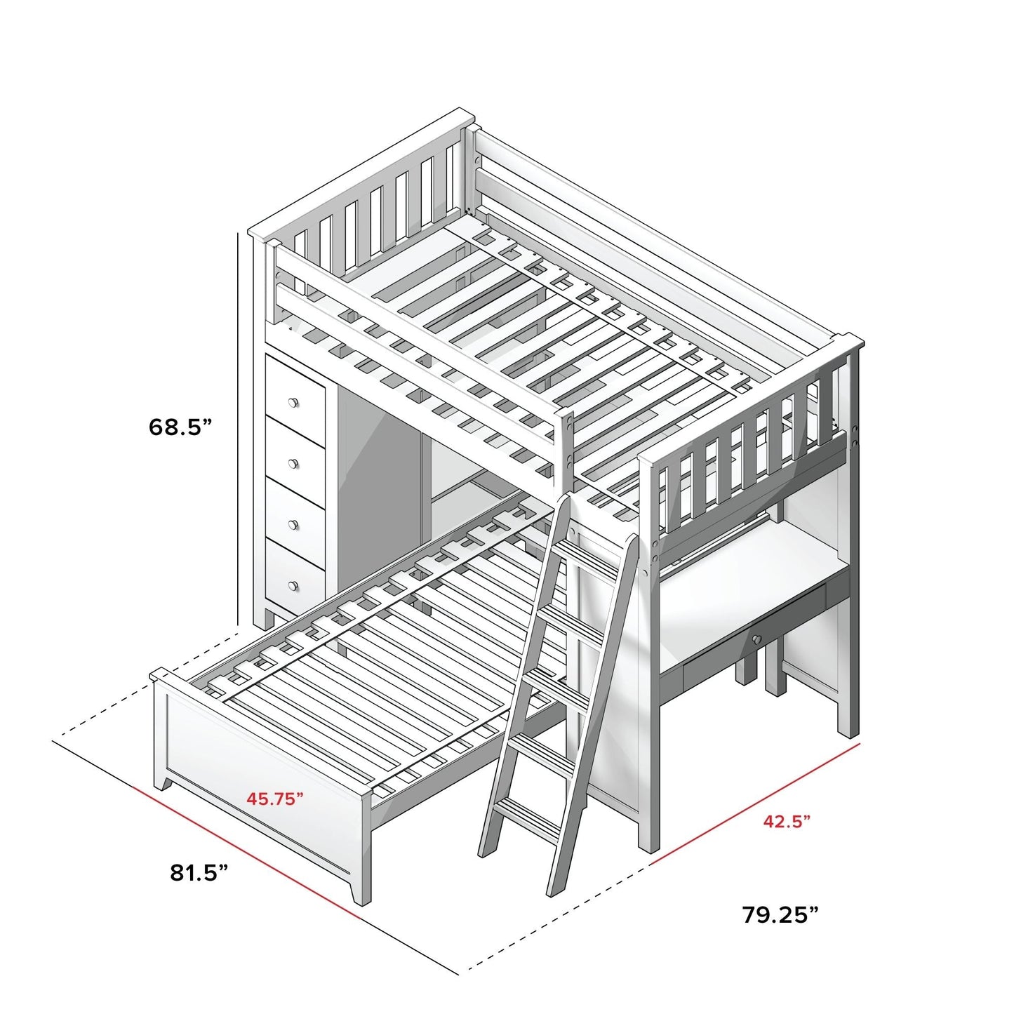 Ambire - L-Shaped Bunk Bed with Integrated Desk and Storage