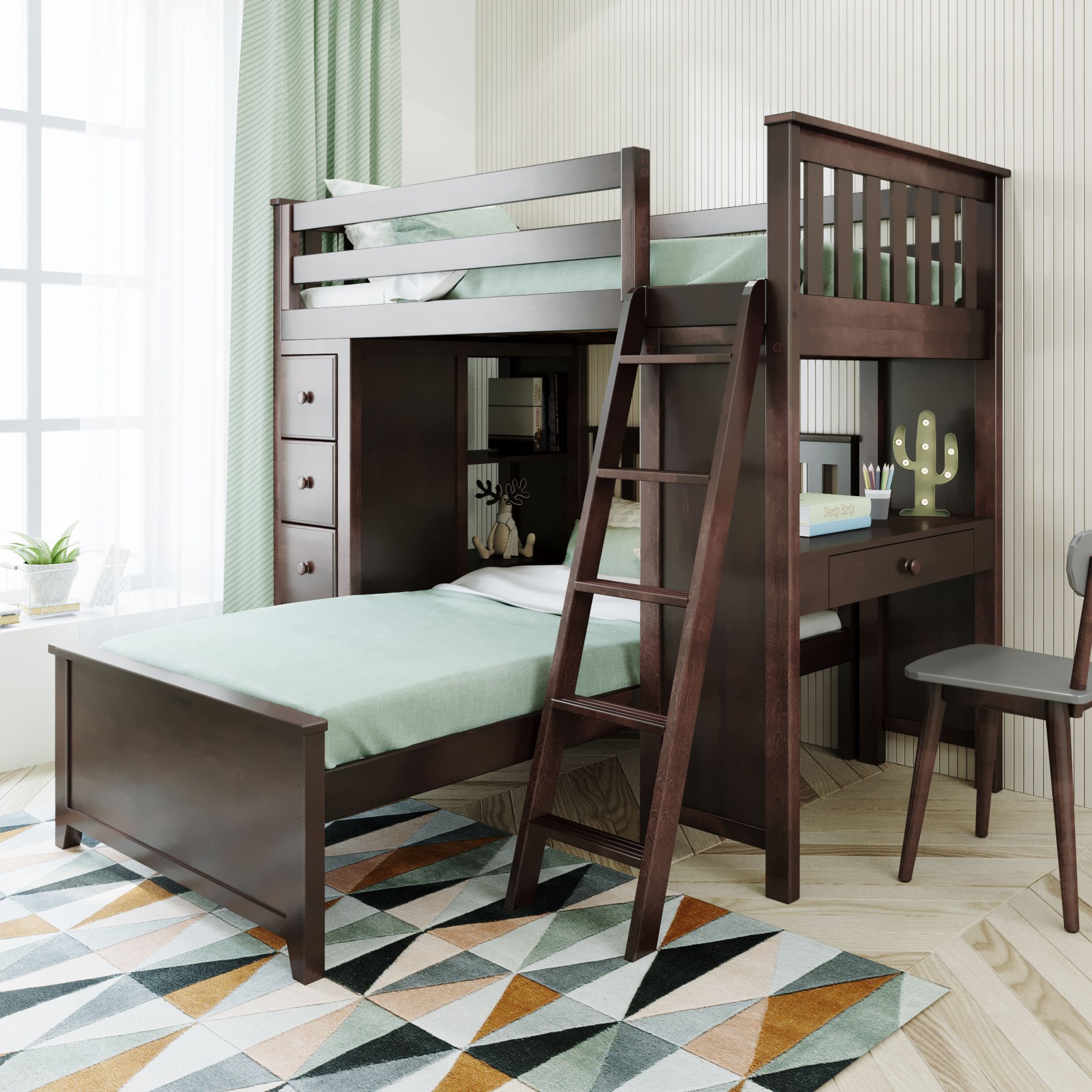 Ambire - L-Shaped Bunk Bed with Integrated Desk and Storage