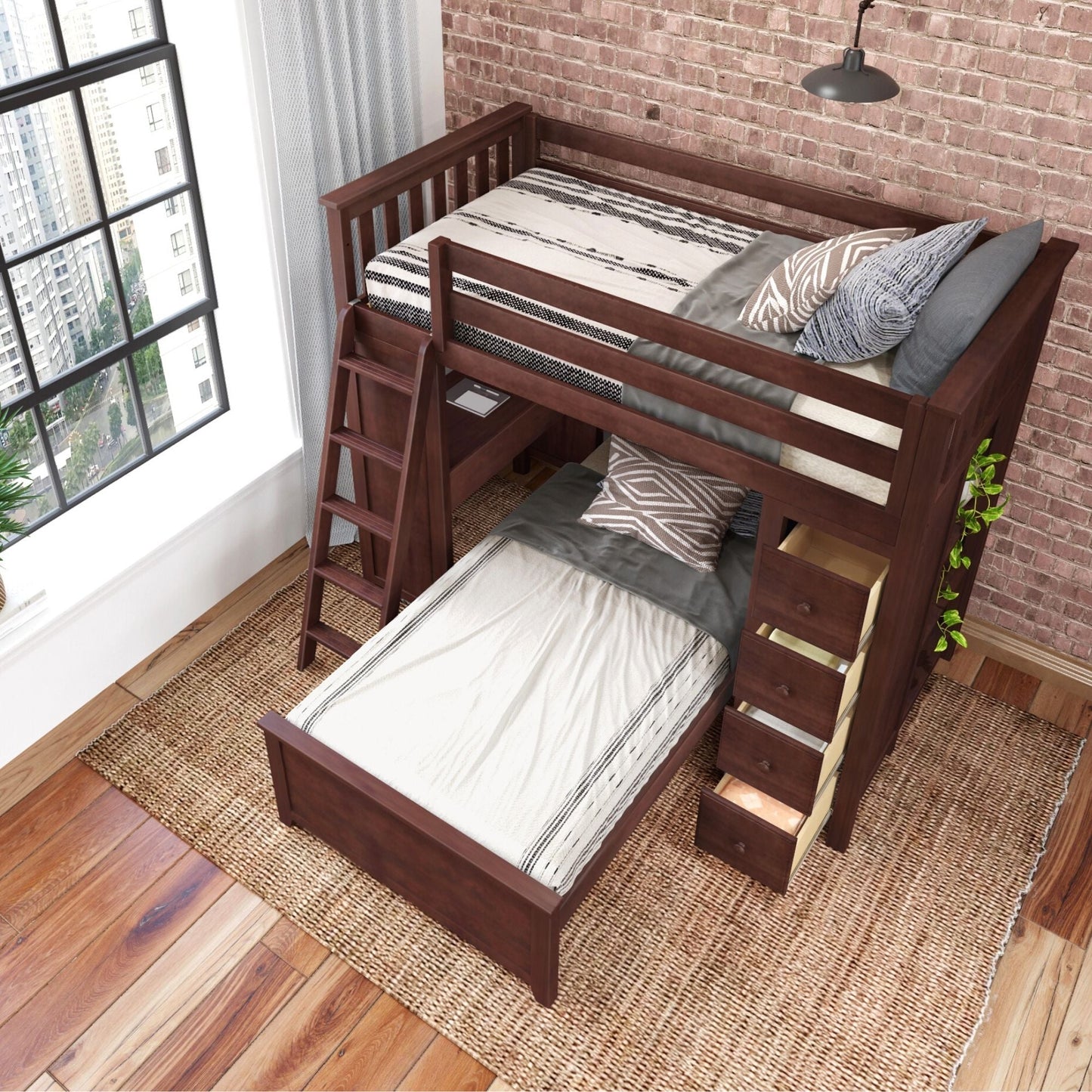 Ambire - L-Shaped Bunk Bed with Integrated Desk and Storage