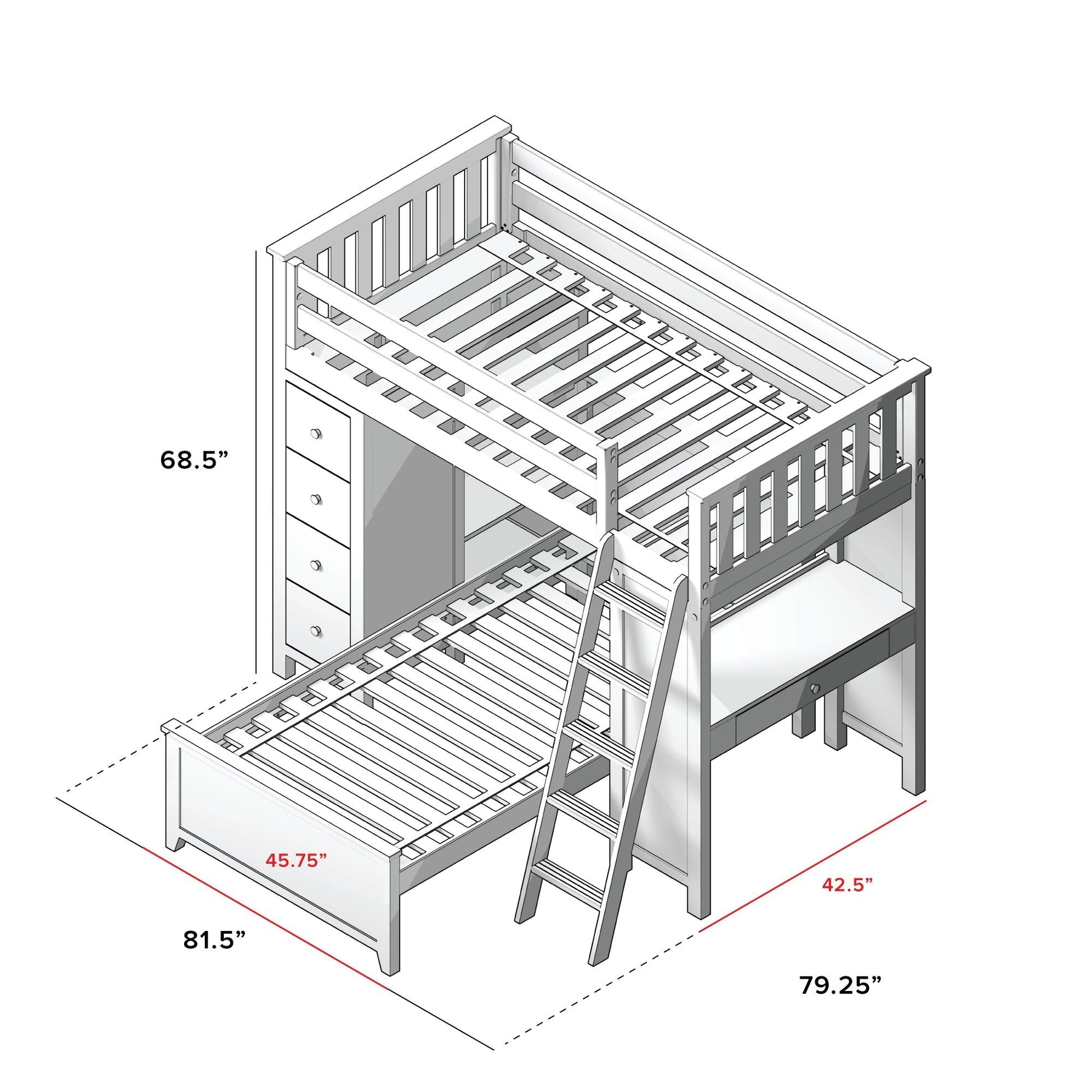 Ambire - L-Shaped Bunk Bed with Integrated Desk and Storage