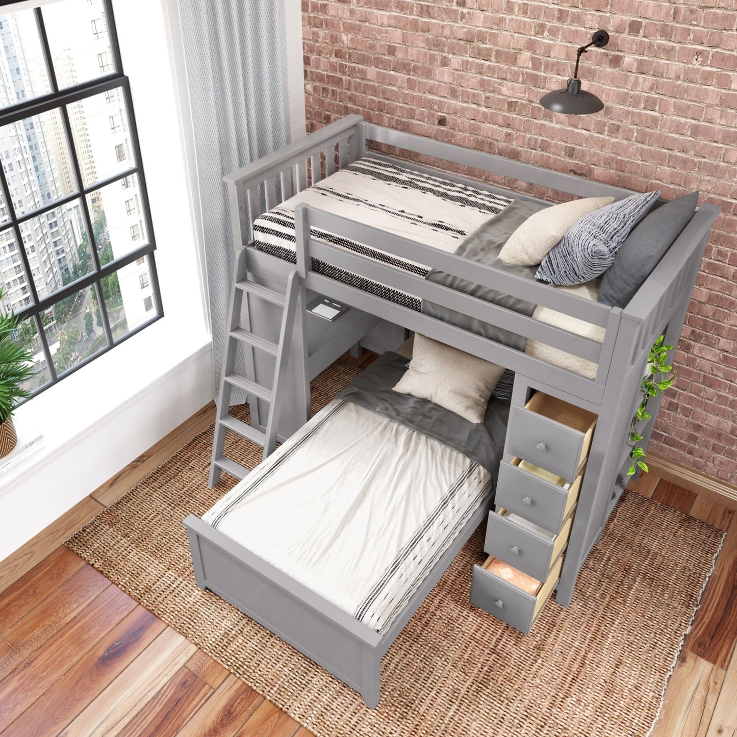 Ambire - L-Shaped Bunk Bed with Integrated Desk and Storage