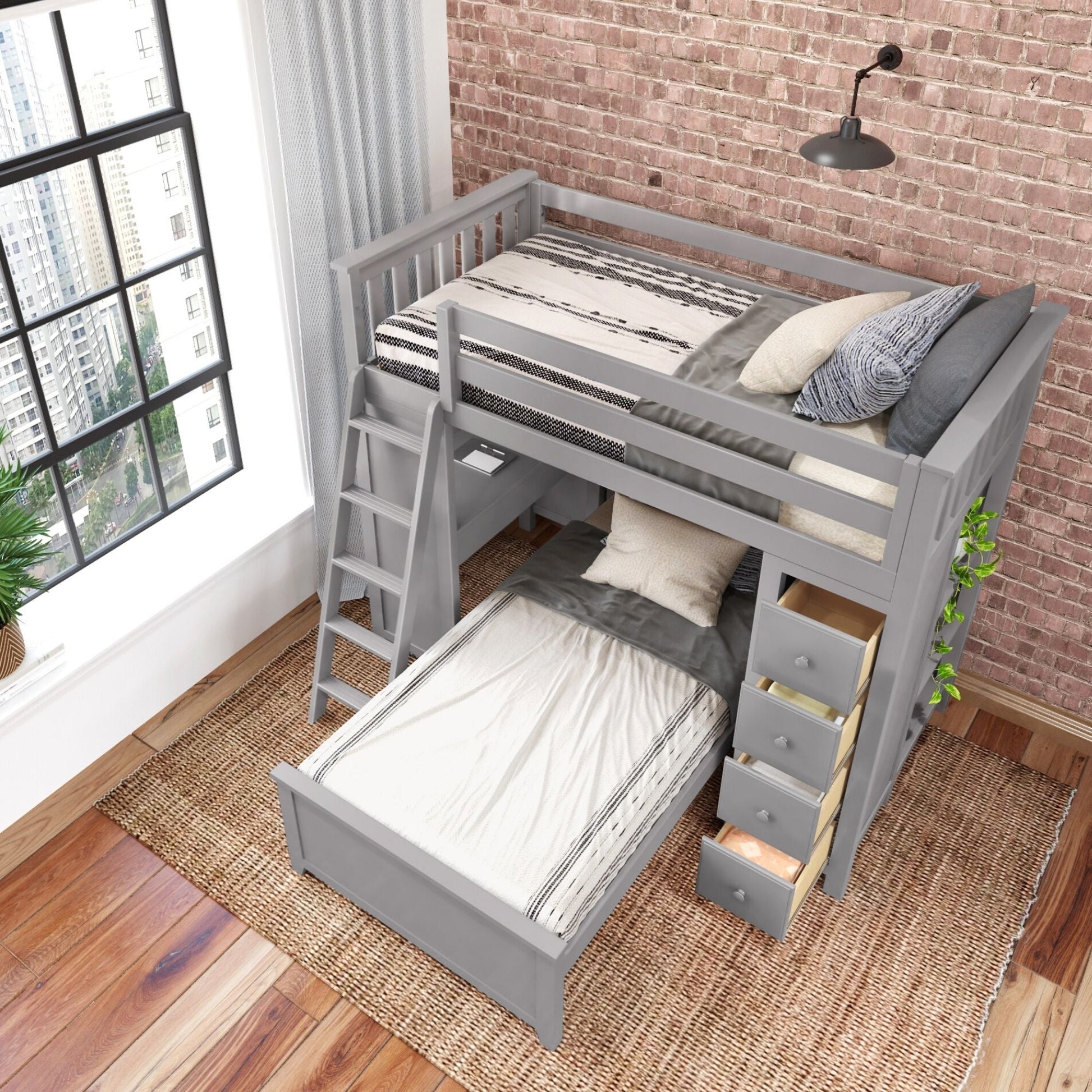 Ambire - L-Shaped Bunk Bed with Integrated Desk and Storage