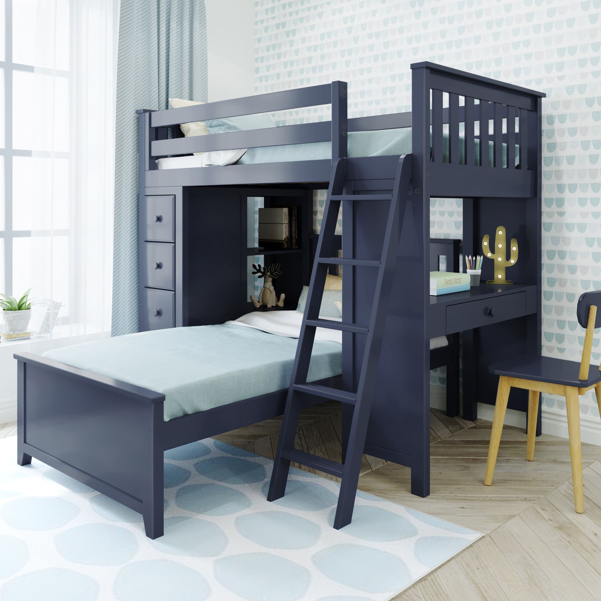 Ambire - L-Shaped Bunk Bed with Integrated Desk and Storage
