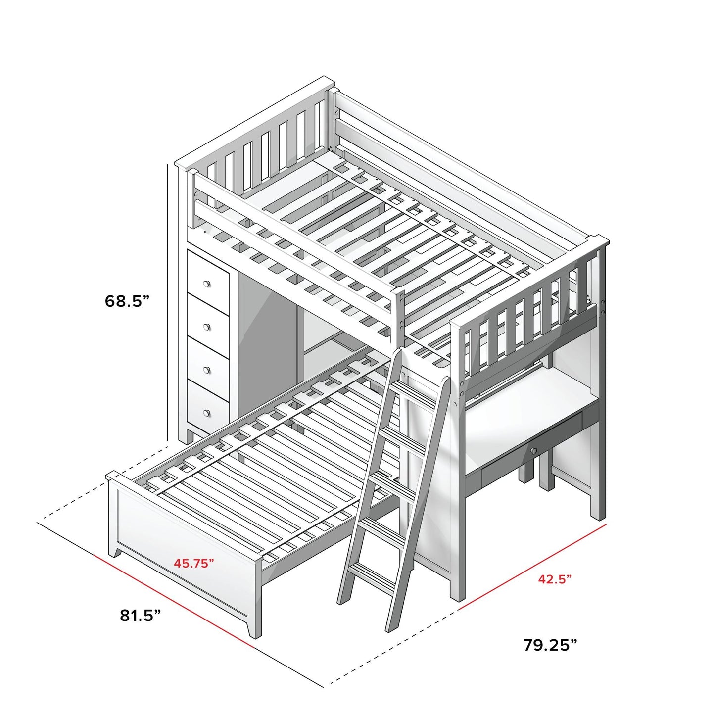 Ambire - L-Shaped Bunk Bed with Integrated Desk and Storage