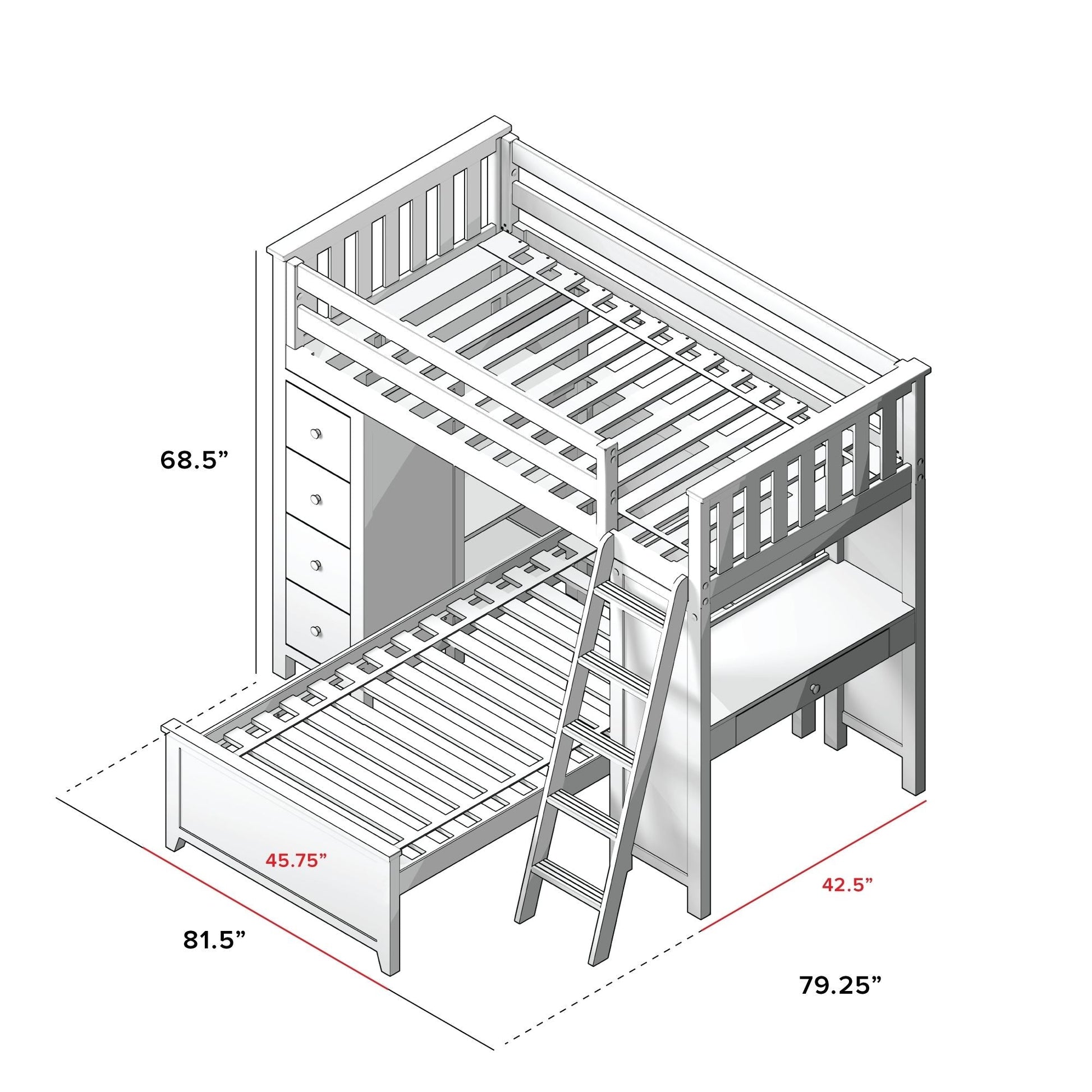Ambire - L-Shaped Bunk Bed with Integrated Desk and Storage