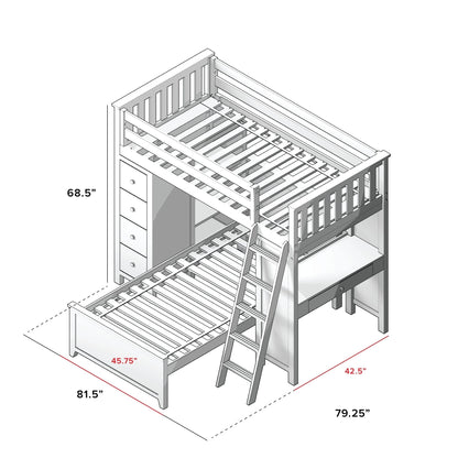Ambire - L-Shaped Bunk Bed with Integrated Desk and Storage
