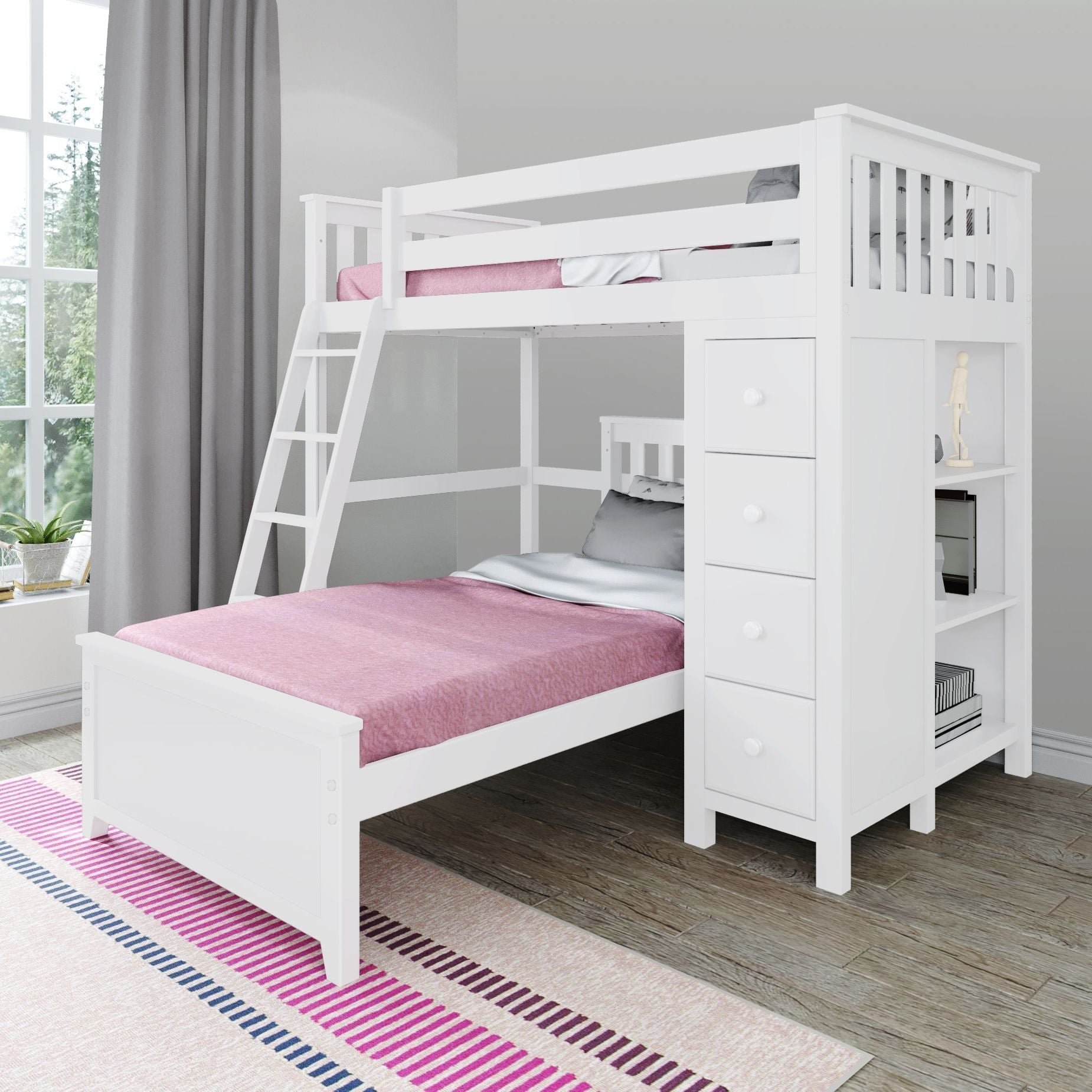 Ambire - Twin Over Twin L-Shaped Bunk Bed with Storage Tower