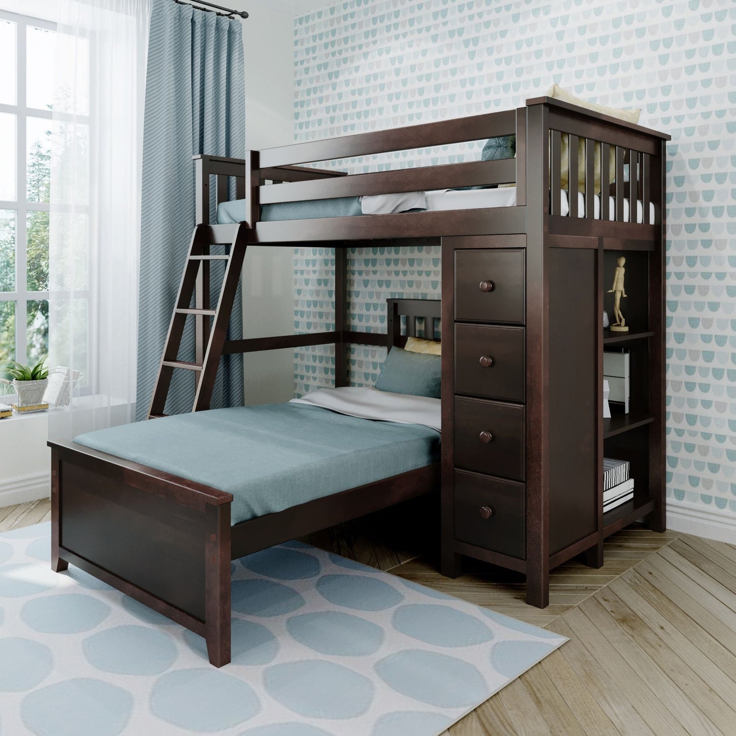 Ambire - Twin Over Twin L-Shaped Bunk Bed with Storage Tower