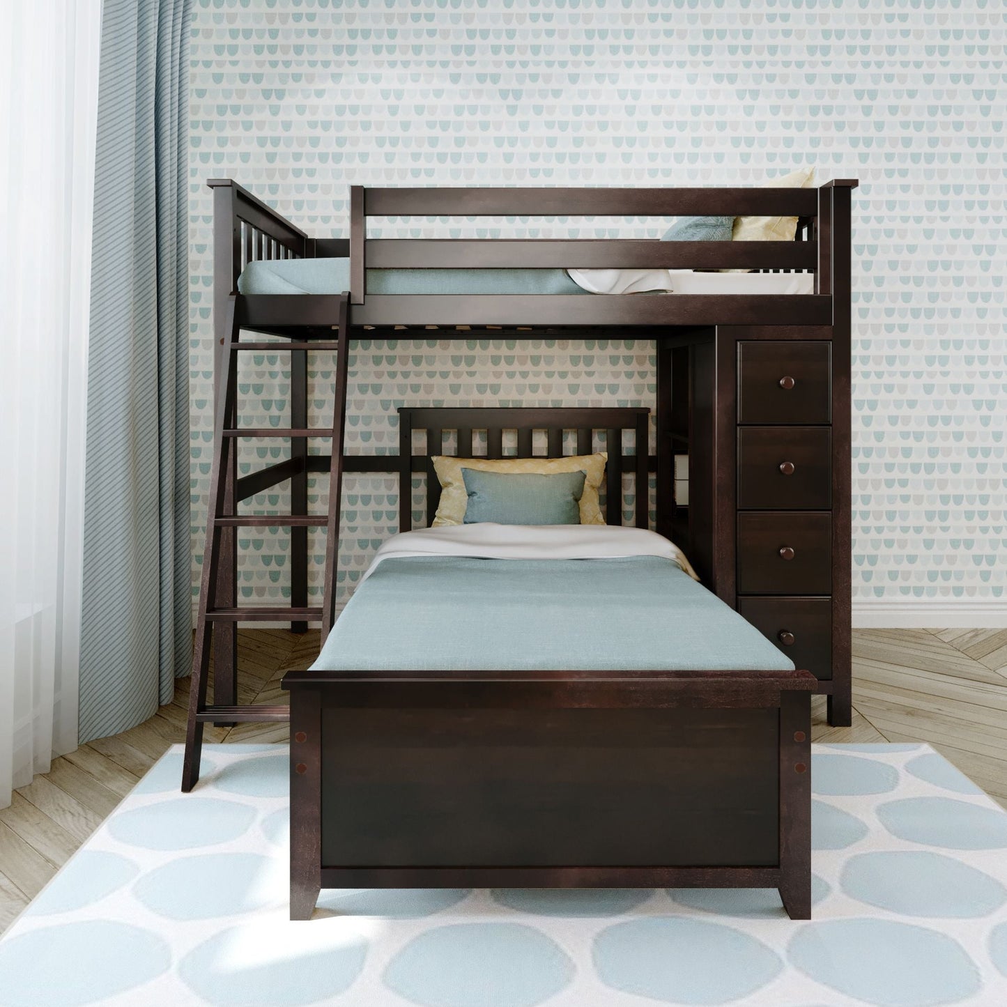 Ambire - Twin Over Twin L-Shaped Bunk Bed with Storage Tower