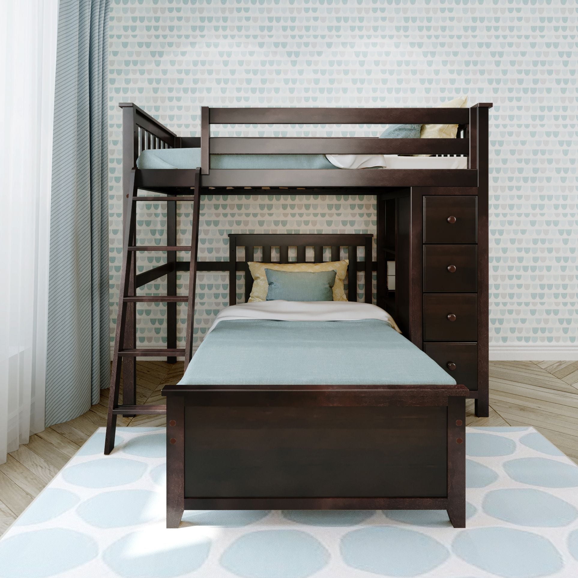 Ambire - Twin Over Twin L-Shaped Bunk Bed with Storage Tower