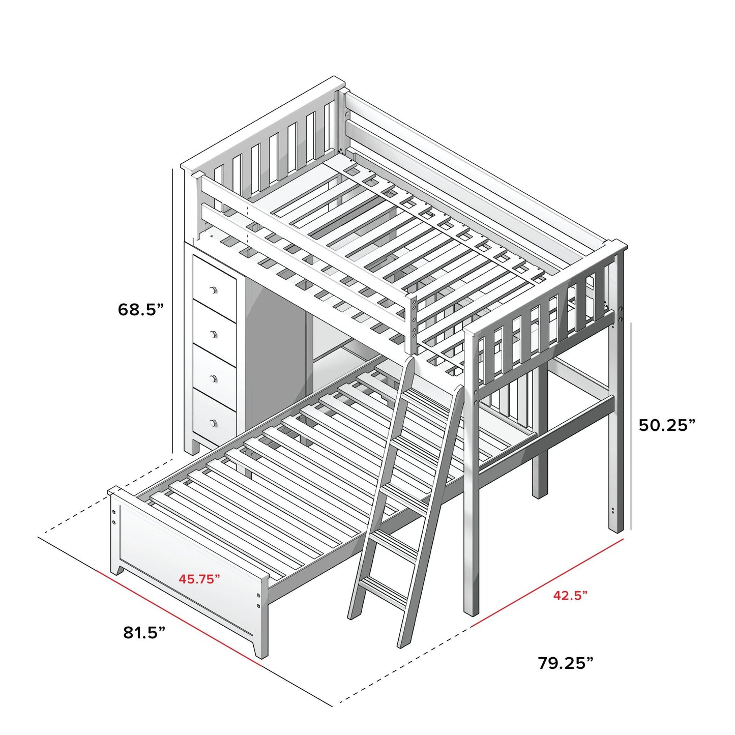 Ambire - Twin Over Twin L-Shaped Bunk Bed with Storage Tower