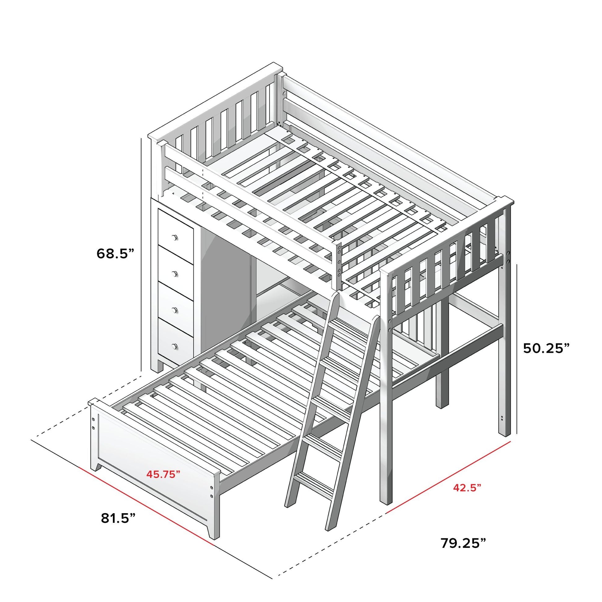 Ambire - Twin Over Twin L-Shaped Bunk Bed with Storage Tower
