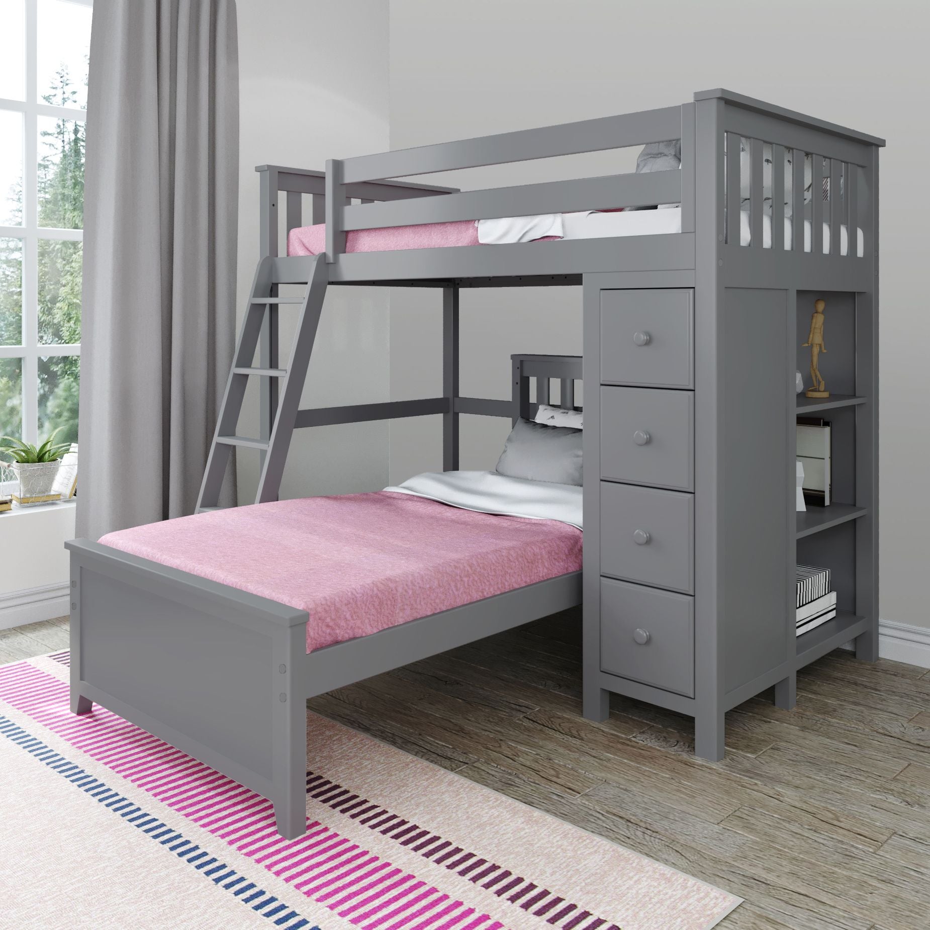 Ambire - Twin Over Twin L-Shaped Bunk Bed with Storage Tower