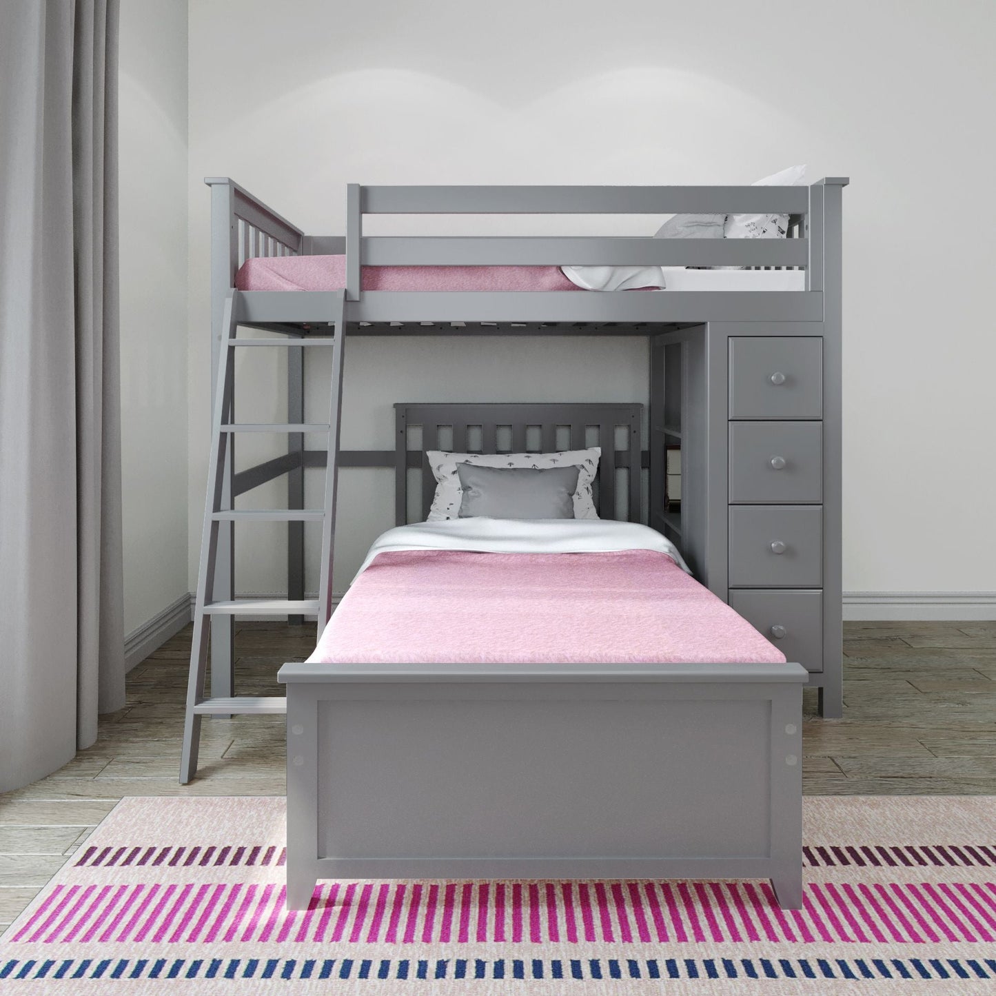 Ambire - Twin Over Twin L-Shaped Bunk Bed with Storage Tower