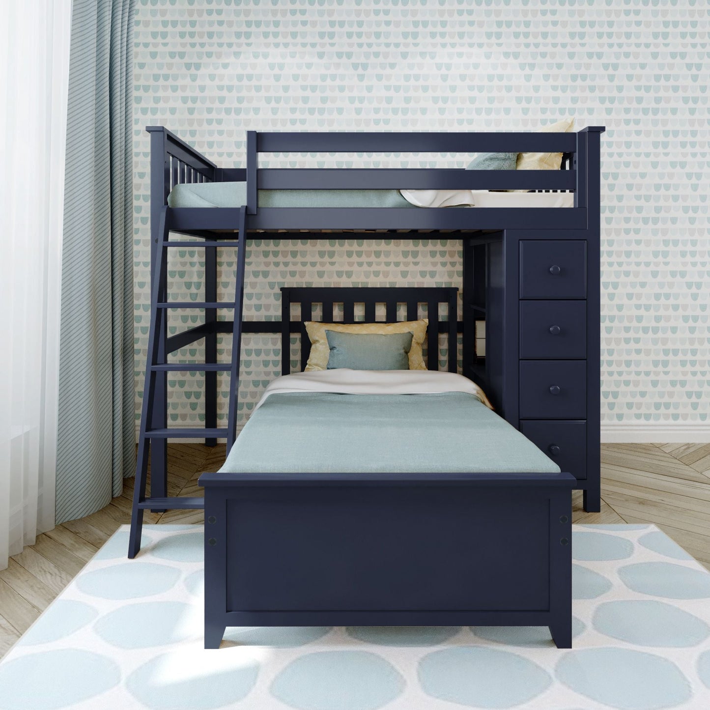 Ambire - Twin Over Twin L-Shaped Bunk Bed with Storage Tower