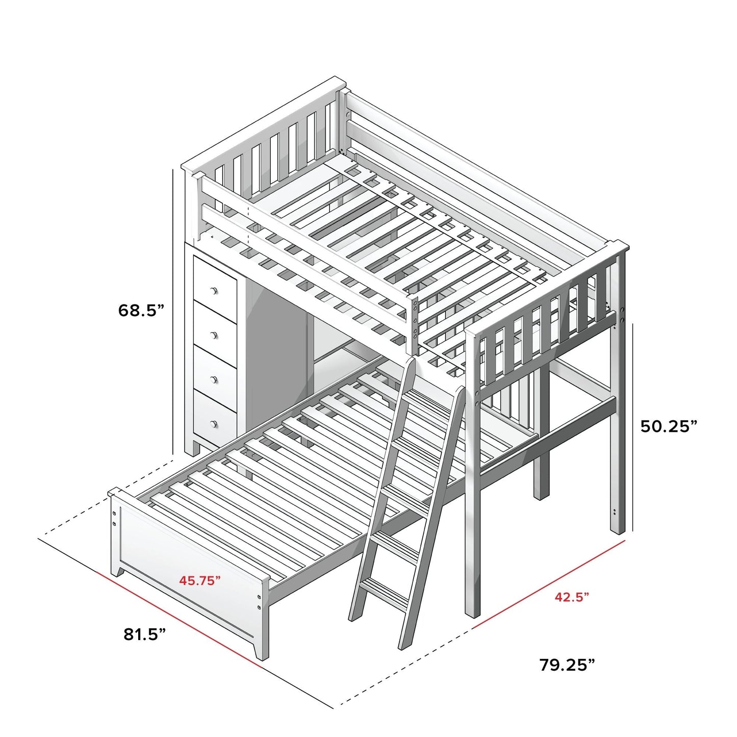 Ambire - Twin Over Twin L-Shaped Bunk Bed with Storage Tower