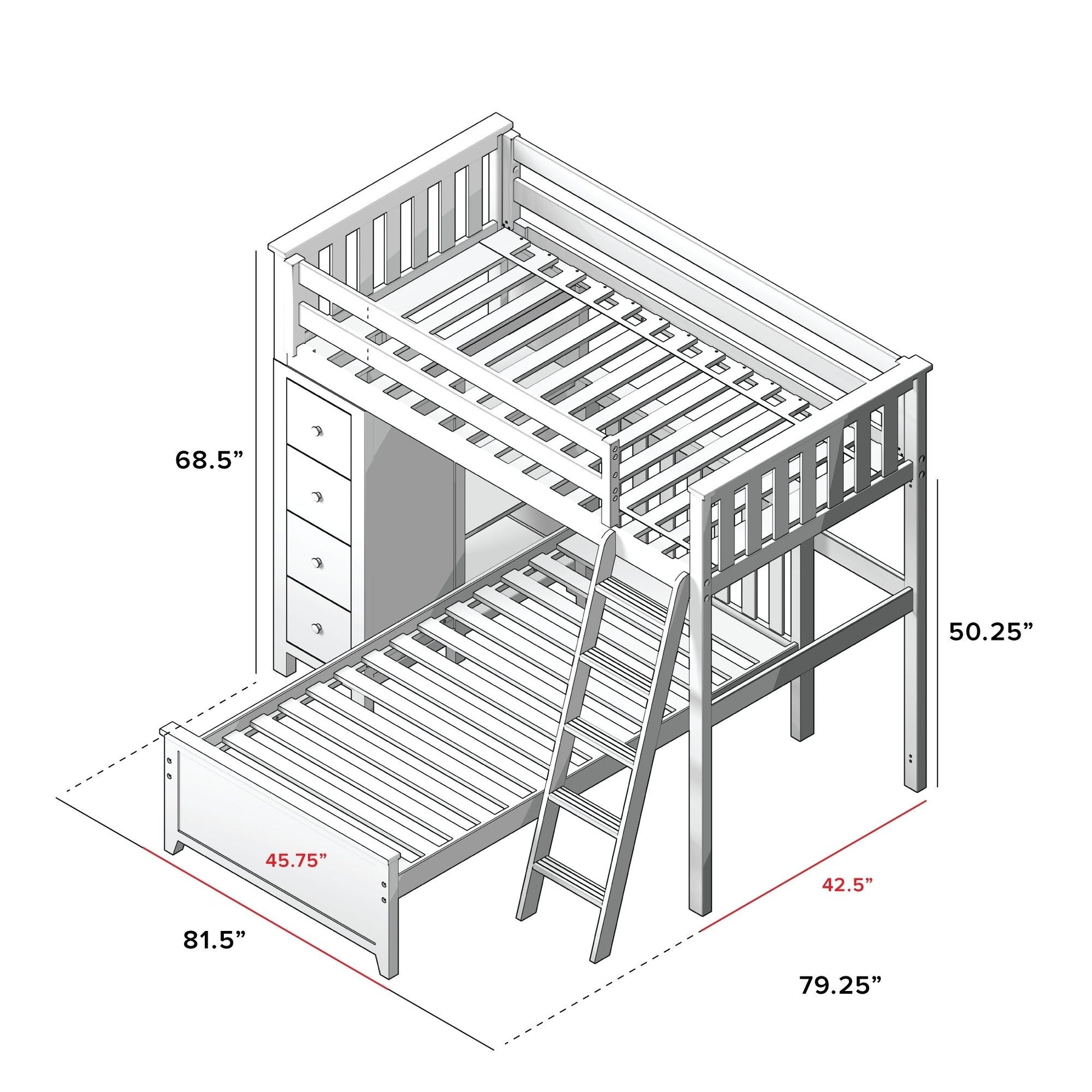 Ambire - Twin Over Twin L-Shaped Bunk Bed with Storage Tower