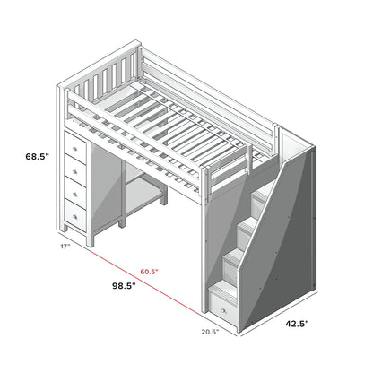 Ambire - High Loft Bed With Staircase And Storage Tower