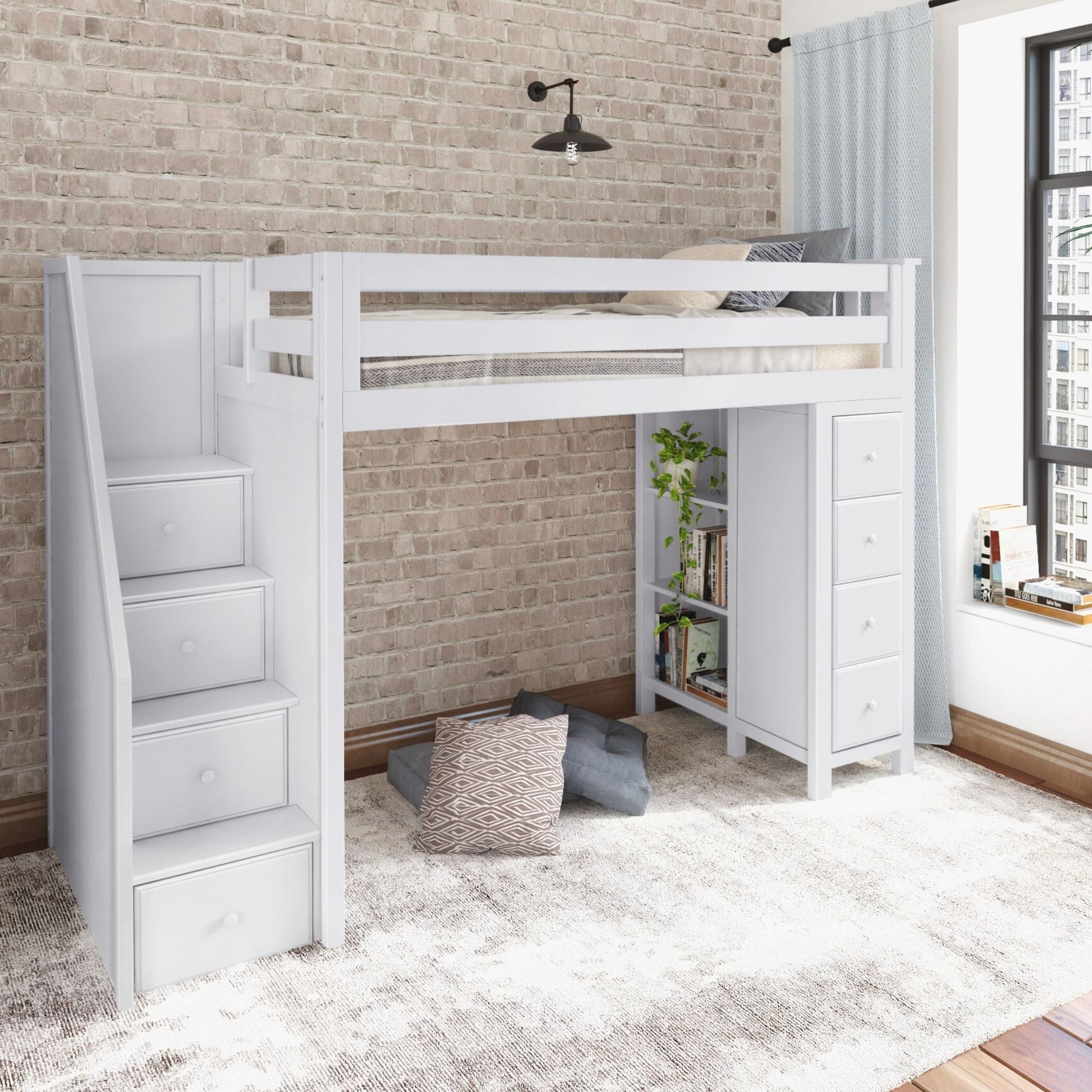 Ambire - High Loft Bed With Staircase And Storage Tower