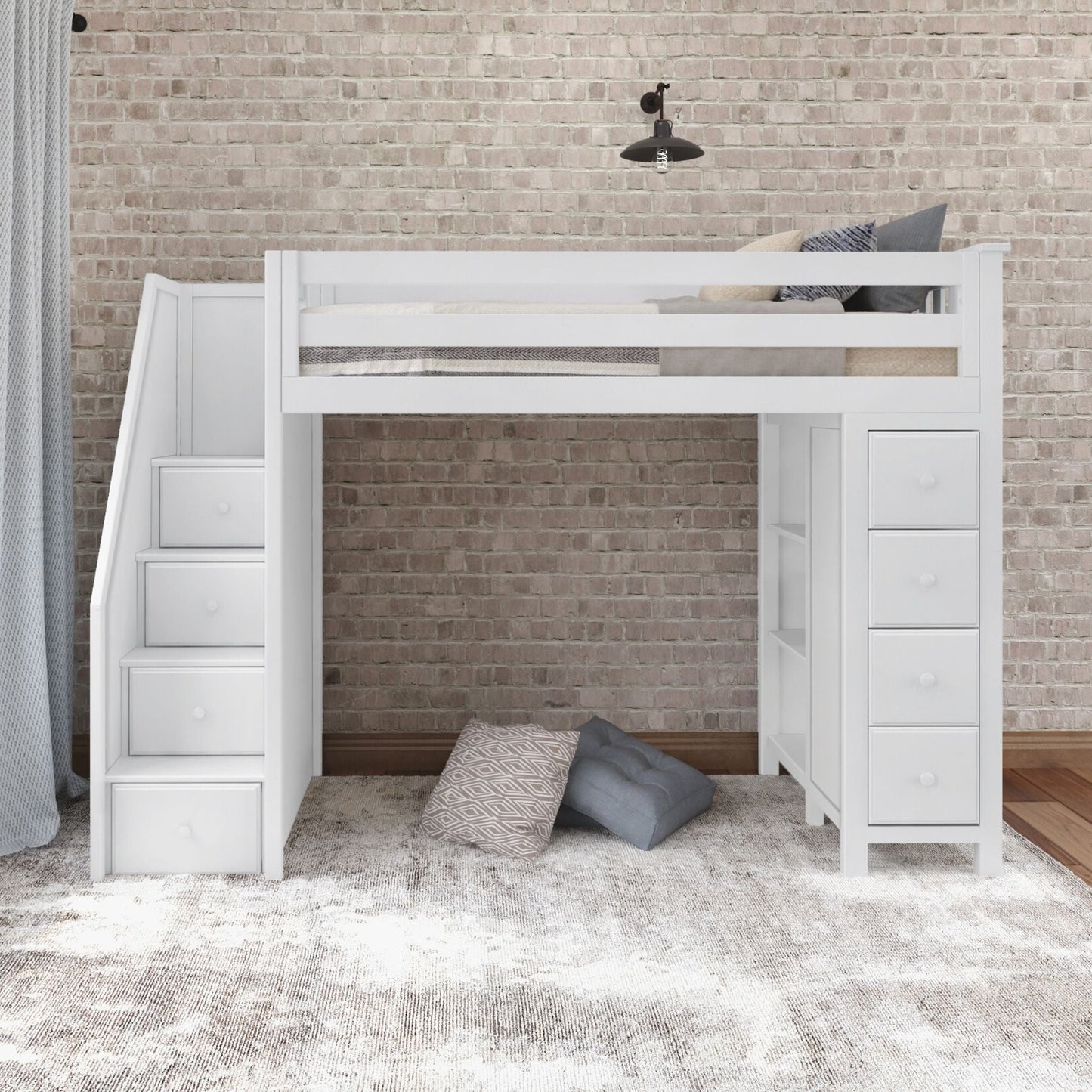 Ambire - High Loft Bed With Staircase And Storage Tower