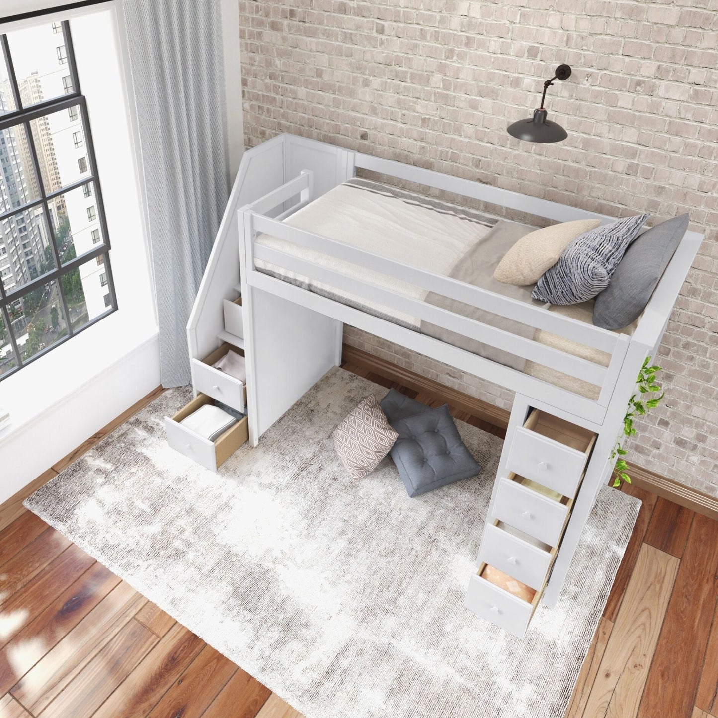 Ambire - High Loft Bed With Staircase And Storage Tower