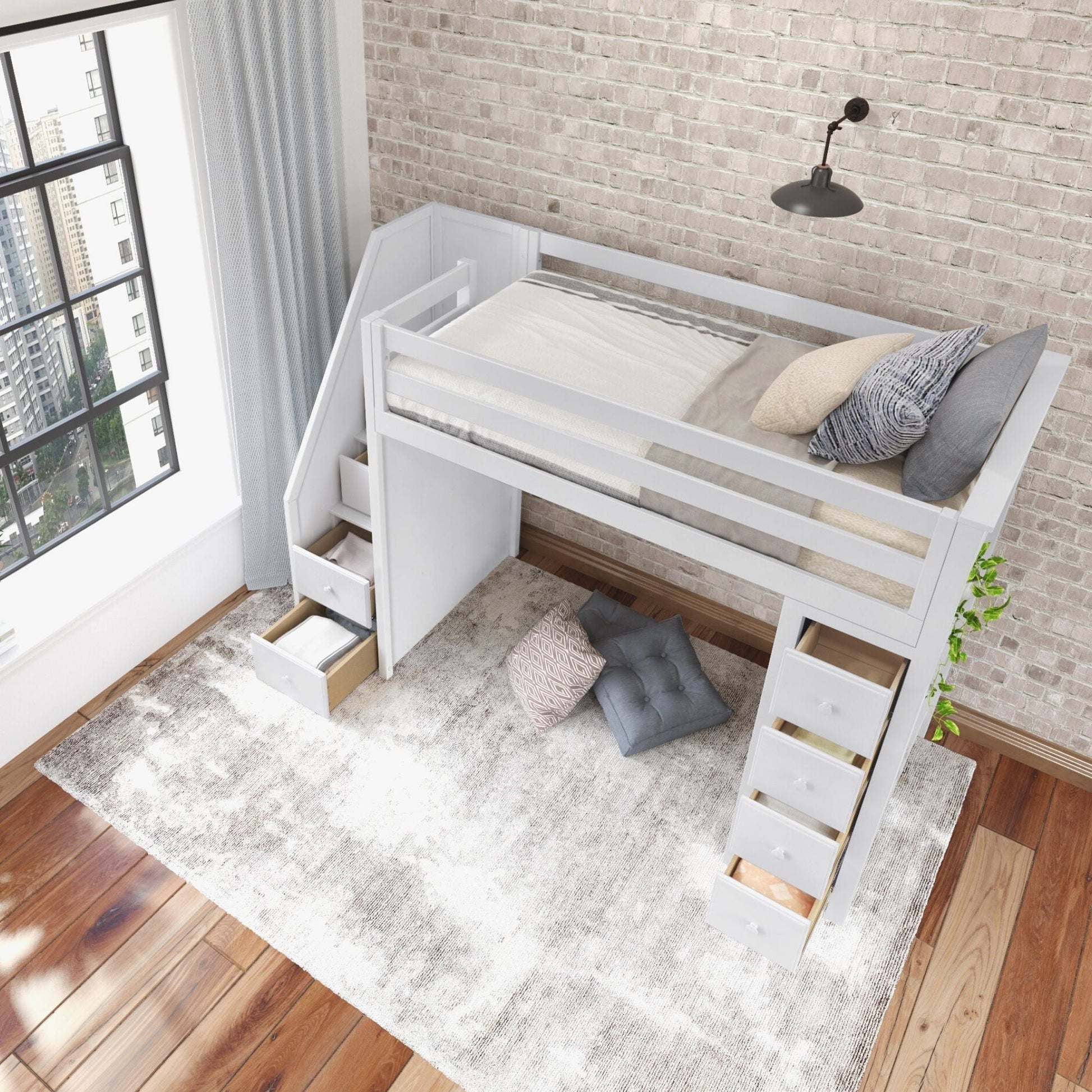 Ambire - High Loft Bed With Staircase And Storage Tower