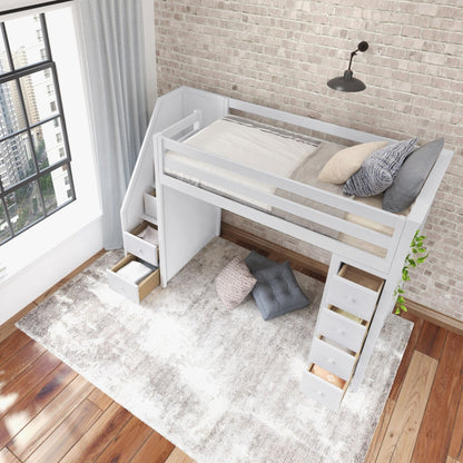 Ambire - High Loft Bed With Staircase And Storage Tower