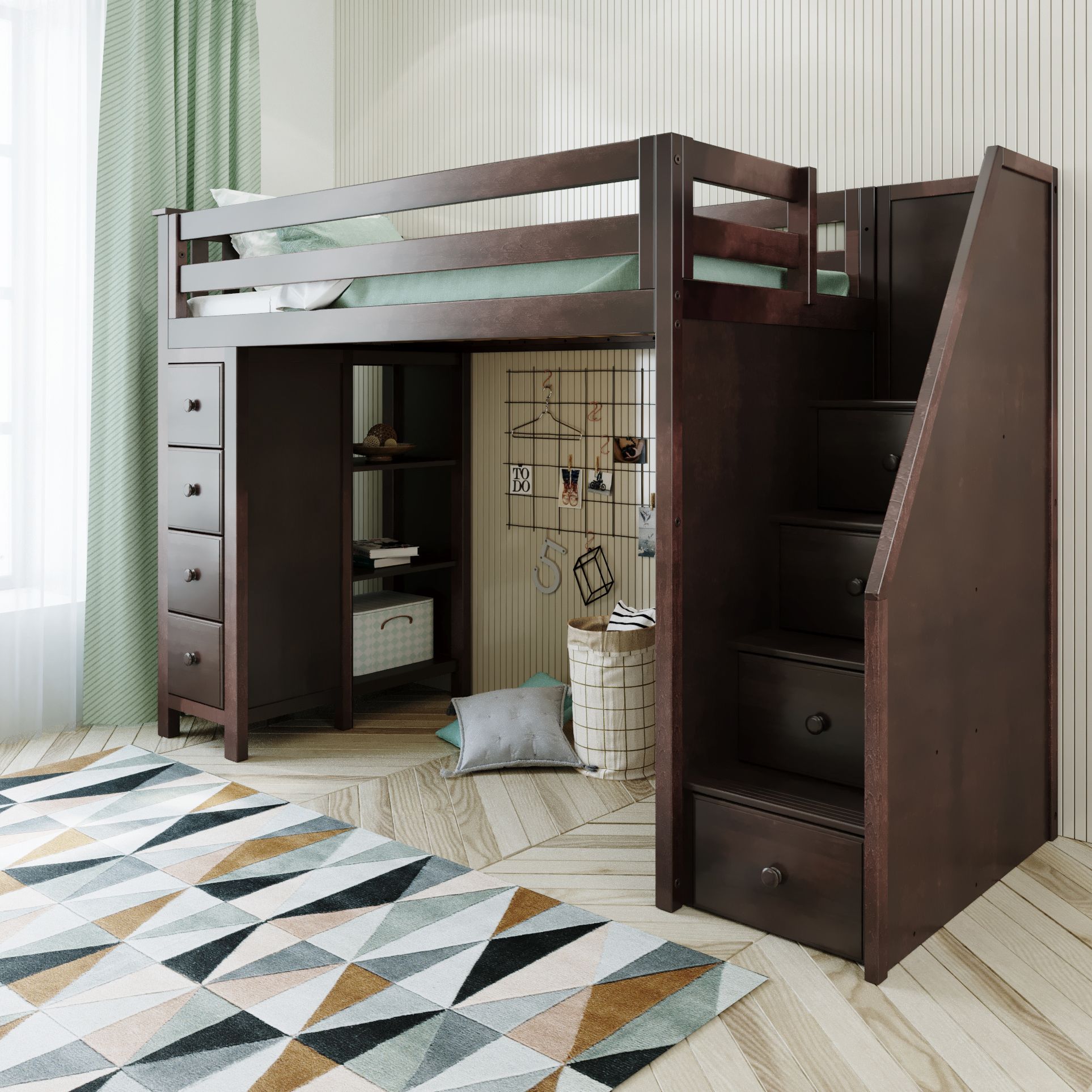 Ambire - High Loft Bed With Staircase And Storage Tower