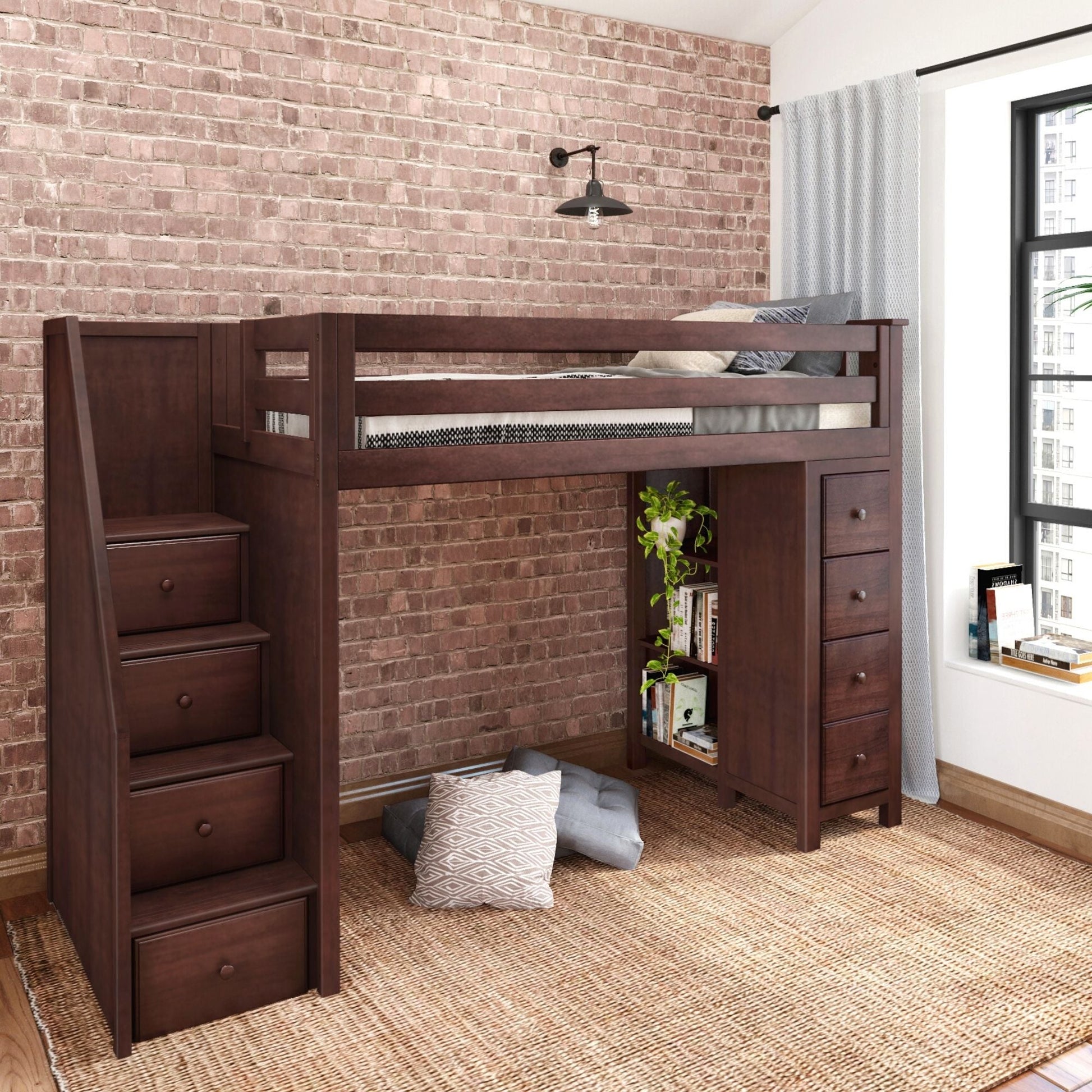 Ambire - High Loft Bed With Staircase And Storage Tower