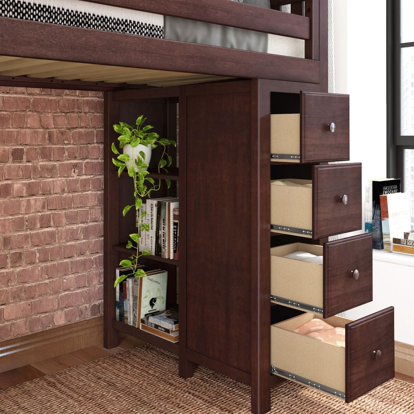 Ambire - High Loft Bed With Staircase And Storage Tower