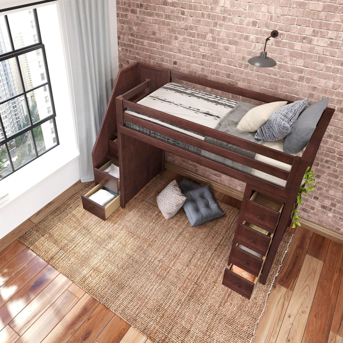 Ambire - High Loft Bed With Staircase And Storage Tower