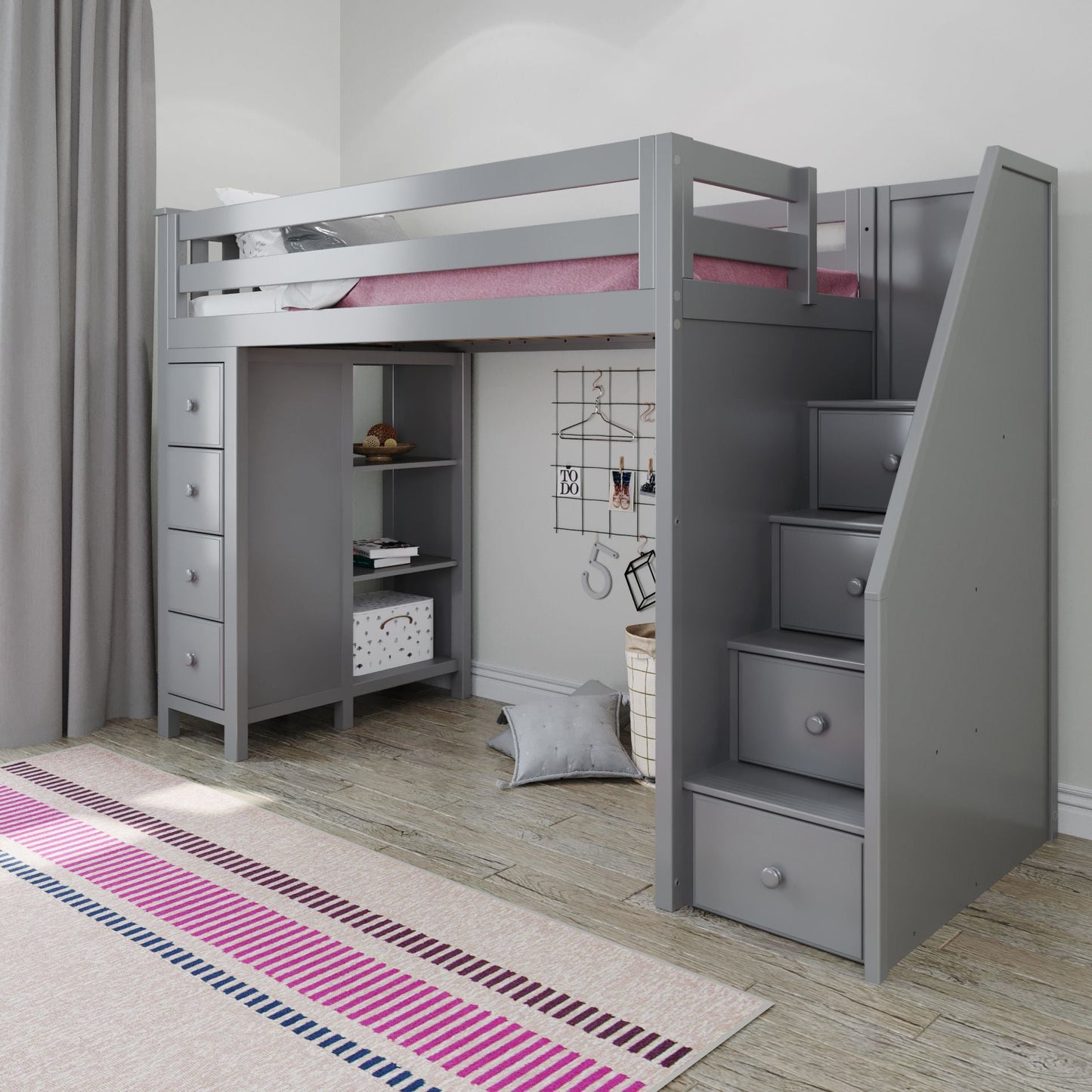 Ambire - High Loft Bed With Staircase And Storage Tower