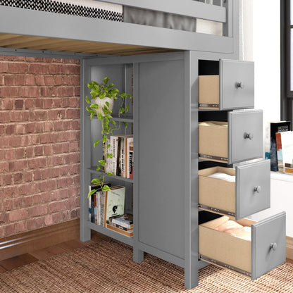 Ambire - High Loft Bed With Staircase And Storage Tower