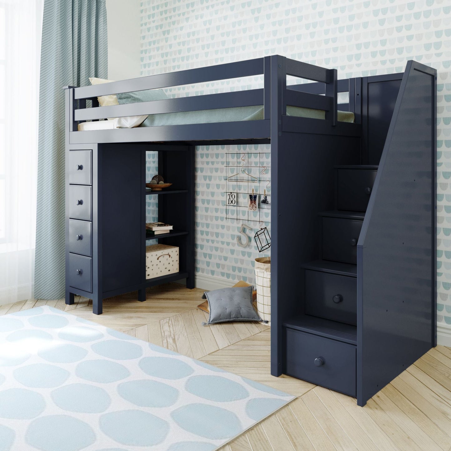 Ambire - High Loft Bed With Staircase And Storage Tower