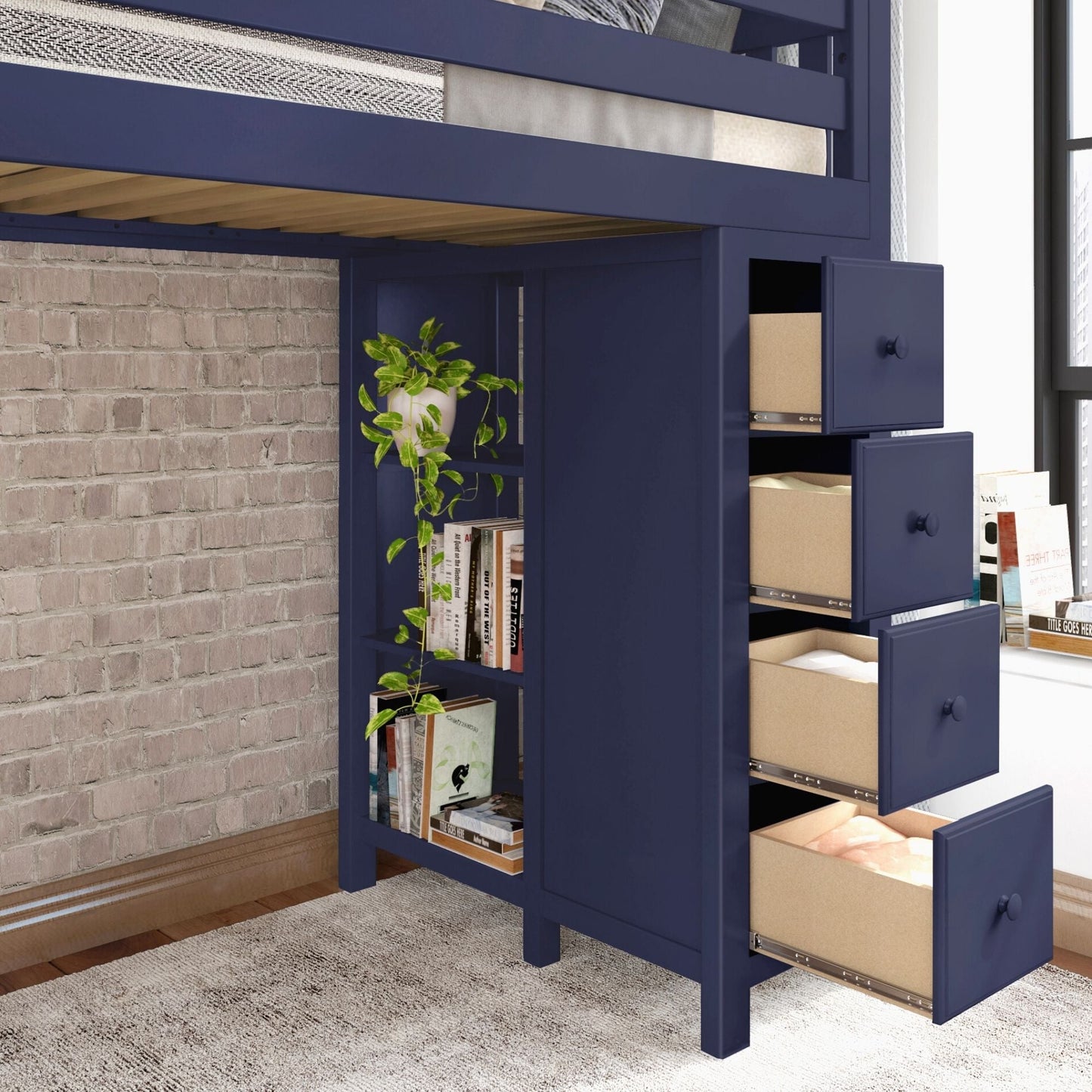 Ambire - High Loft Bed With Staircase And Storage Tower