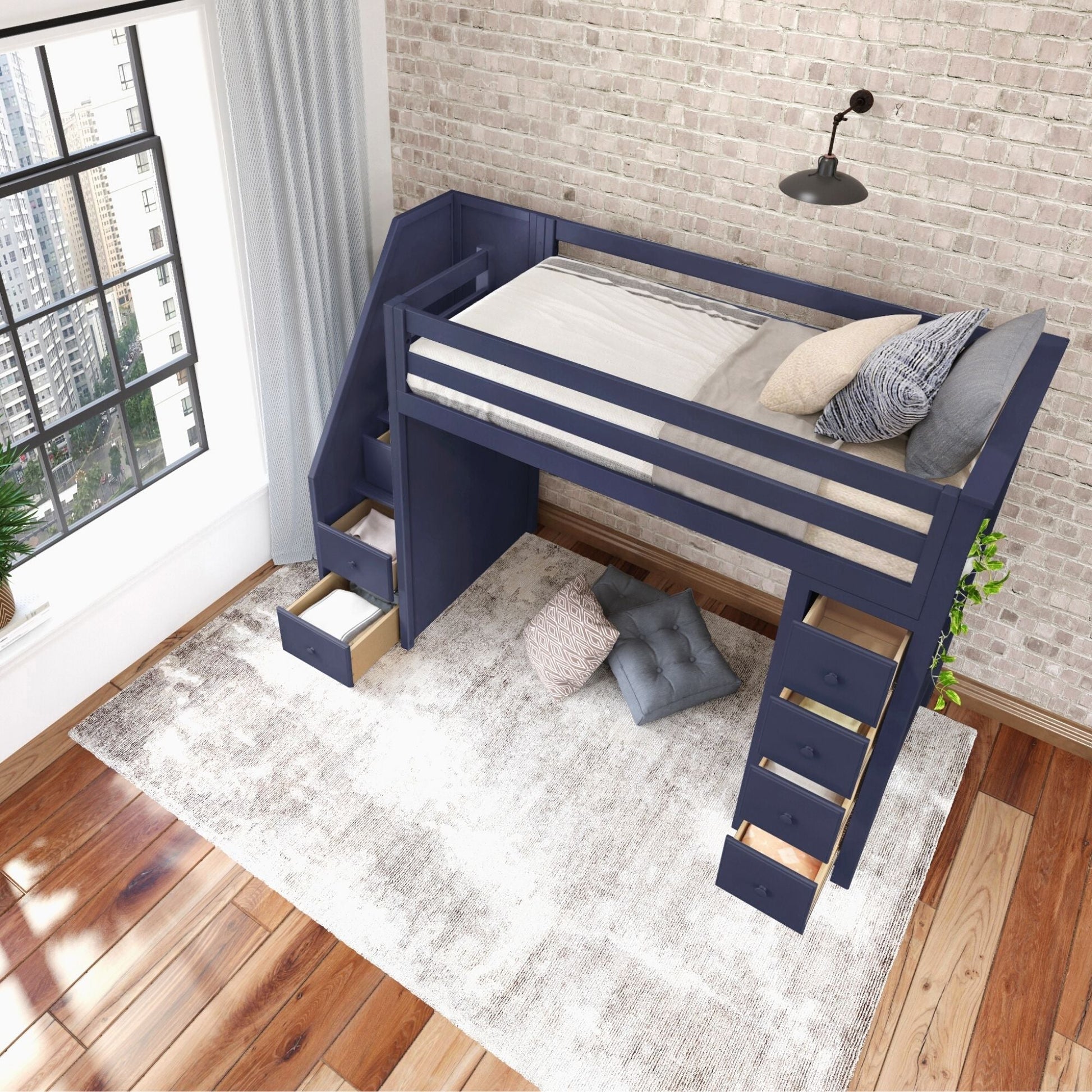 Ambire - High Loft Bed With Staircase And Storage Tower