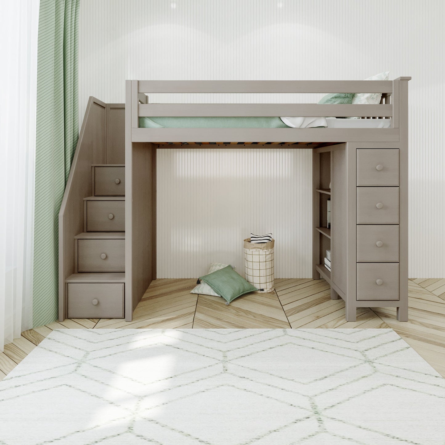 Ambire - High Loft Bed With Staircase And Storage Tower