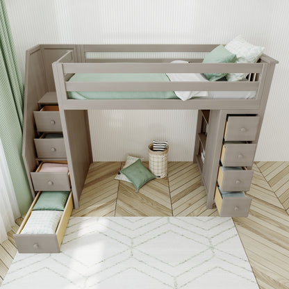 Ambire - High Loft Bed With Staircase And Storage Tower