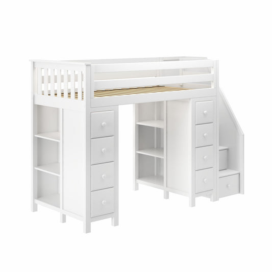 Ambire - High Loft Bed With Staircase And Dual Storage Towers