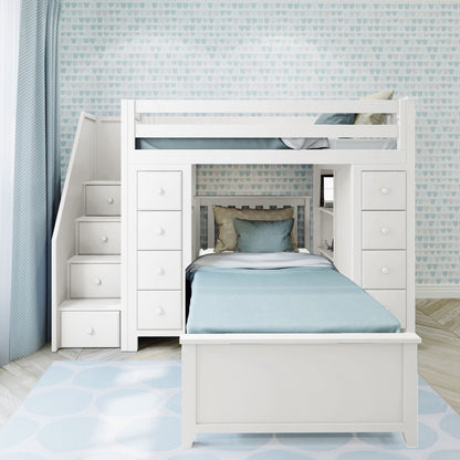 Ambire - Twin Over Twin L-Shaped Bunk Bed with Dual Storage Towers